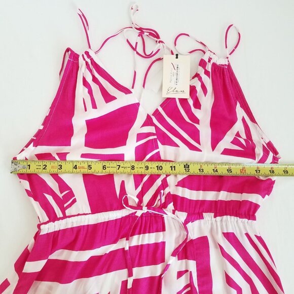 Elan Fuchsia Pink White Sleeveless Maxi Dress MEDIUM Sheer Spaghetti Straps - Picture 7 of 16